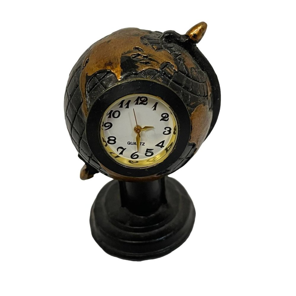 Unbranded Globe Desk Clock Unisex OS Black Bronze Miniature Quartz Travel Decor